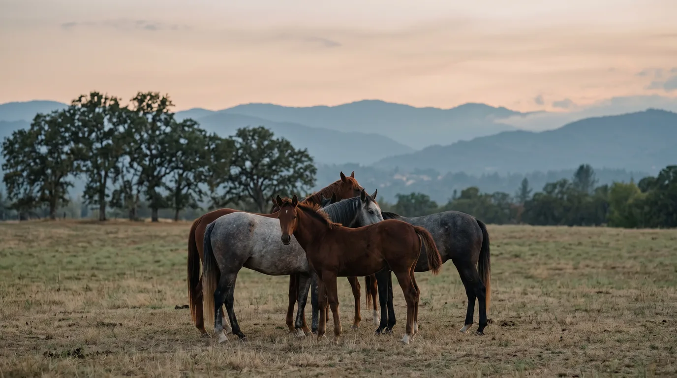Chevaux en liberté, Centre équestre Les Crins des Plaines, Rhône